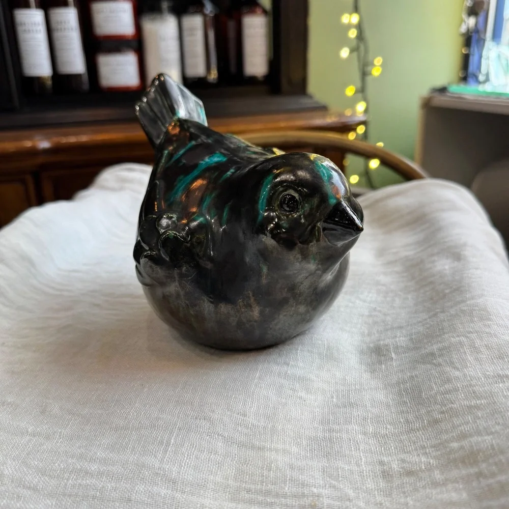 Decorative Ceramic Bird Figurine Teal Glaze Vintage Style Home Decor‎ Accent